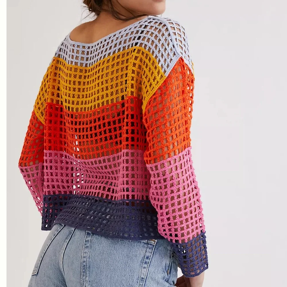 Anthropologie Maeve Yellow and Blue Crochet Top